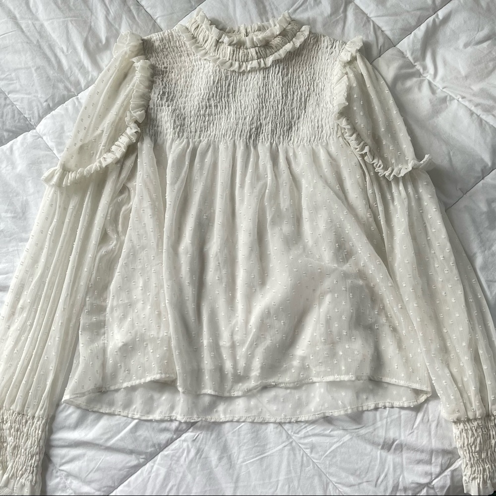 SOLD ๐ Zara Trafuluc Collection White Ruffle Long Sleeve Blouse - Picture 1 of 8